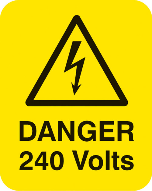 Danger 240 volts Sheet of 25 labels 40x50mm - Safety Sign Danger 240 volts Sheet of 25 labels 40x50mm - Safety Sign