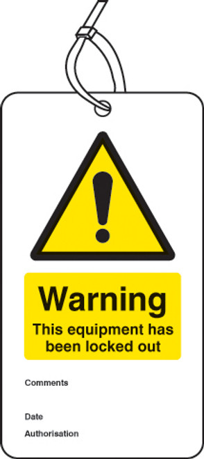 Warning equipment is locked out double sided safety tags (pack of 10) Warning equipment is locked out double sided safety tags (pack of 10)