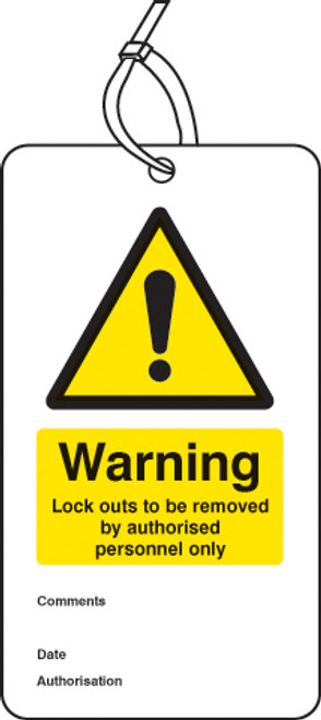 Warning lockout to be removed etc.. double sided safety tags (pack of 10) Warning lockout to be removed etc.. double sided safety tags (pack of 10)