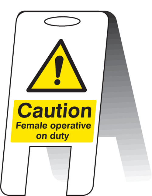 Caution female operative on duty (self standing folding sign) - Safety Sign