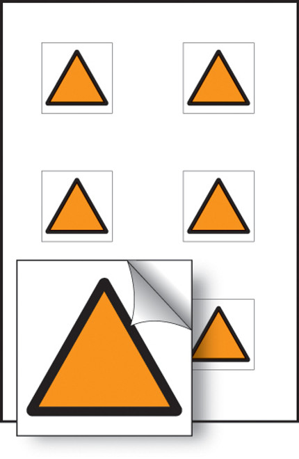 Orange triangle vibration safety 25x25mm - sheet of 6 self adhesive - Safety Sign Orange triangle vibration safety 25x25mm - sheet of 6 self adhesive - Safety Sign