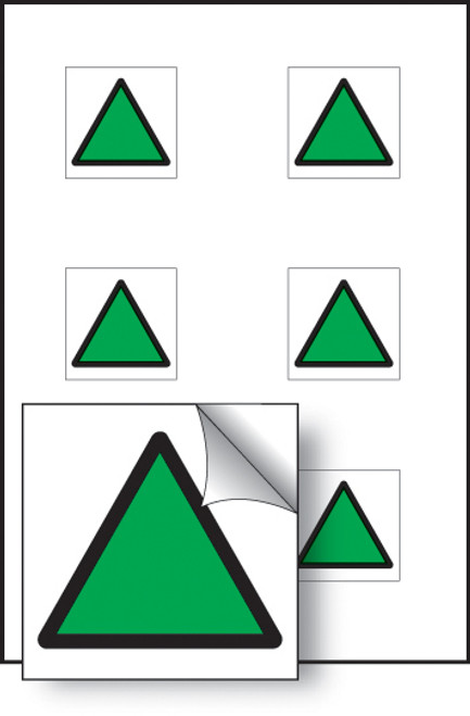 Green triangle vibration safety 25x25mm - sheet of 6 self adhesive - Safety Sign