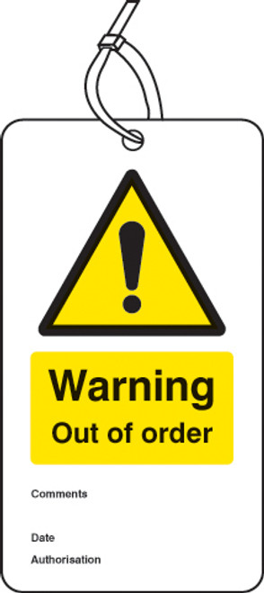 Warning out of order double sided safety tags (pack of 10) Warning out of order double sided safety tags (pack of 10)