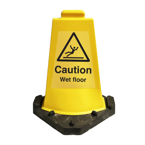 Caution wet floor hazard cone - two sided 480mm