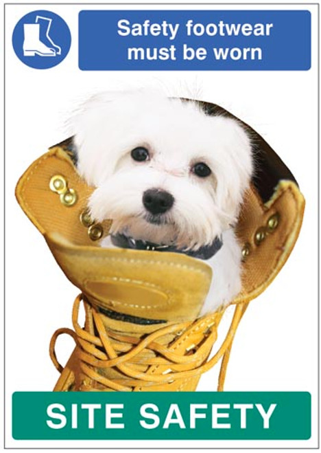 Safety footwear must be worn - dog poster 420x594mm synthetic paper