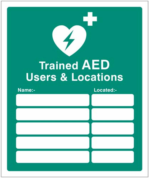 Trained AED Users & Locations - Safety Sign