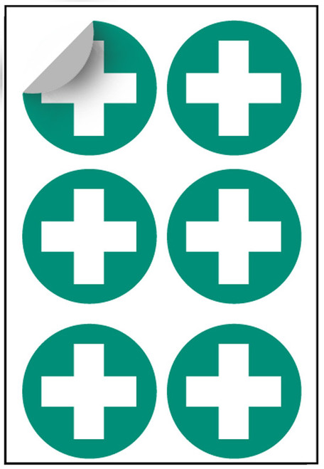 First aid symbol 65mm dia - sheet of 6 - Safety Sign First aid symbol 65mm dia - sheet of 6 - Safety Sign
