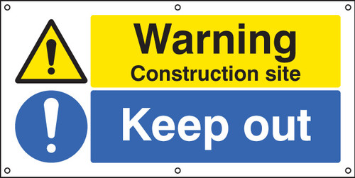 Warning Construction site Keep out banner c/w eyelets - Safety Sign Warning Construction site Keep out banner c/w eyelets - Safety Sign