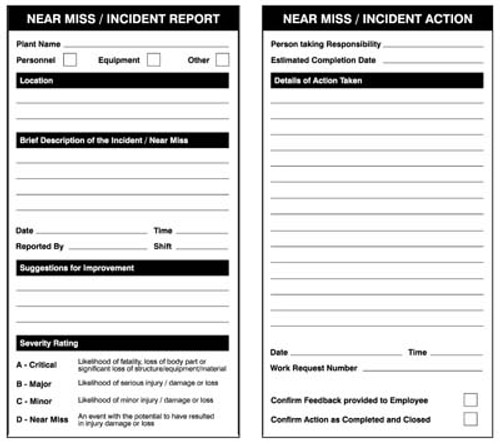 Near Miss Double Sided Report/Action Safety Tags 80X150mm (Pack Of 10) Near Miss Double Sided Report/Action Safety Tags 80X150mm (Pack Of 10)