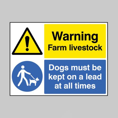 Warning Farm livestock Dogs must be kept on a lead - Safety Sign Warning Farm livestock Dogs must be kept on a lead - Safety Sign