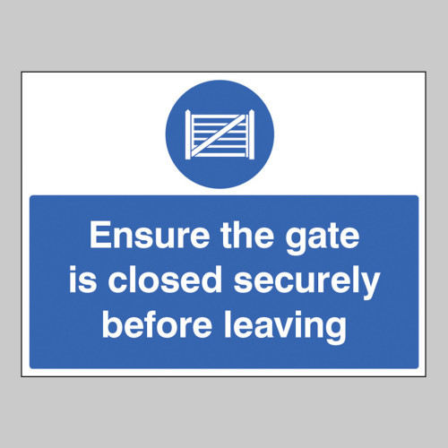 Ensure the gate is closed securely before leaving - Safety Sign