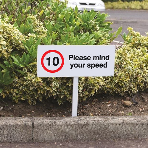 Verge sign - 10mph Please mind your speed 450x150mm (post 800mm) - Safety Sign