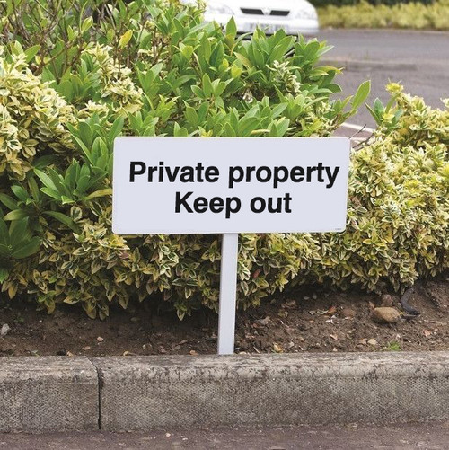 Verge sign - Private property Keep out 450x150mm (post 800mm) - Safety Sign Verge sign - Private property Keep out 450x150mm (post 800mm) - Safety Sign