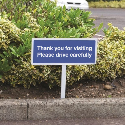 Verge Sign - Thank You For Visiting Please Drive Carefully 450X150mm (Post 800mm) - Safety Sign Verge Sign - Thank You For Visiting Please Drive Carefully 450X150mm (Post 800mm) - Safety Sign
