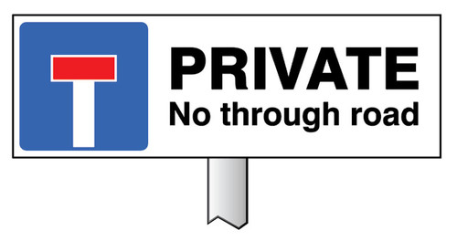 Verge sign - Private No through road 450x150mm (post 800mm) - Safety Sign Verge sign - Private No through road 450x150mm (post 800mm) - Safety Sign