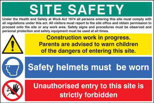 Site safety board,  construction work in progress - Safety Sign