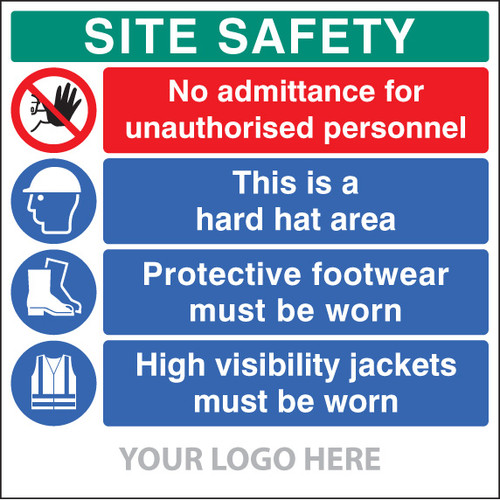 Site safety board, no admittance, hard hat, footwear, hivis, site saver sign 1220x1220mm - Safety Sign Site safety board, no admittance, hard hat, footwear, hivis, site saver sign 1220x1220mm - Safety Sign