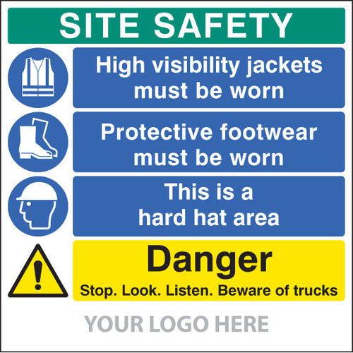 Site safety board, hivis, footwear,hard hat, trucks, site saver sign 1220x1220mm - Safety Sign Site safety board, hivis, footwear,hard hat, trucks, site saver sign 1220x1220mm - Safety Sign