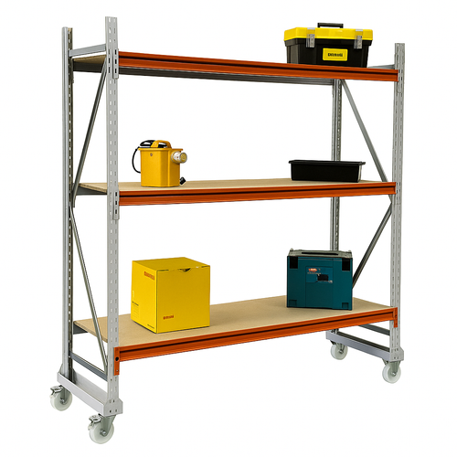 Mobile  Shelving Bay - Including 3 chipboard shelf levels - Depth 900mm