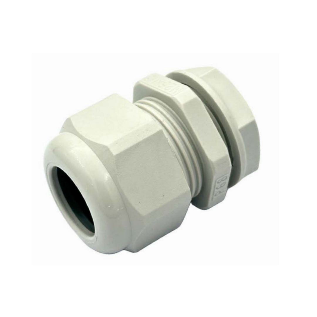 Grey Plastic Cable Glands w/ Rubber Washer and Locking Nut