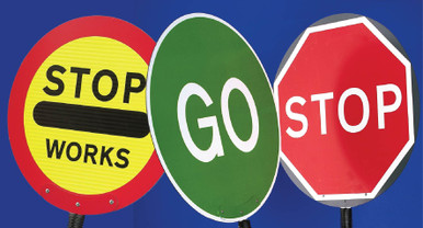 Stop Operating Signs Stop Works Lollipop Sign 450mm Diameter, 1500mm Pole - Safety Sign ...