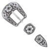 S5445-1 LASPR Western Floral Engraved Hand Polished Belt Buckle Set Fits 3/4"(19mm) Belt (Antique Silver)