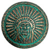 SC580 GREEN 1-1/4" Patina Engraved Indian headdress Concho Screwback