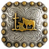 BS9295-2 SRTPGP 1-3/8" Antique Gold Western Floral Praying Cowboy Engraved Square Concho Screwback