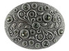 HA0860 Rhinestone Crystal Belt Buckle Antique Oval Floral Engraved Buckle - Silver-Black Diamond