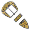 S5359 ASAG Western Floral Engraved Hand Polished Belt Buckle Set Fits 1-1/2"(38mm) Belt (Antique Gold)