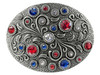 Rhinestone Crystal Oval Belt Buckle Antique Silver Floral Engraved Buckle (Crystal-Capri Blue-Lt Siam)