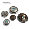 FA6343 MOEB61-TQ Copper with Turquoise Color Western Rope Edge Scalloped Engraved  Round Concho Screw-Back