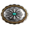 FA6342 ASAG-TQ Antique Gold with Turquoise Color Western Rope Edge Scalloped Engraved Oval Concho Screw-back