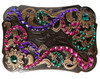 Rhinestone Western Floral Scroll Engraved Copper Belt Buckle Fits 1-1/2"(38mm) Belt Strap (Emerald - Fuchsia - Heliotrope)