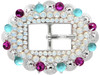 Rhinestone Bridle Headstall Center Bar Buckle Fits ¾" to 1" Wide Belt Strap (WhiteOpal-Fuchsia-Turquoise)