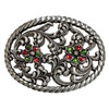 Antique Silver Flower Engraved Rhinestone Buckle Fits 1-1/2"(38mm) Belt (Scarlet - Fern Green)