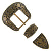 S5521 OEB Western Floral Engraved Rope Edge Hand Polished Belt Buckle Set Fits 1-1/2"(38mm) Belt (Brass)