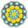 Yellow Opal Light Turquoise Rhinestone Crystal Floral Scalloped Edge Concho