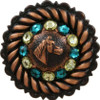 Jonquil & Blue Zircon Copper Horse Head Rhinestone Concho