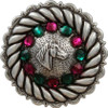 Fuchsia & Emerald Antique Silver Horse Head Rhinestone Concho