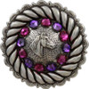 Fuchsia & Heliotrope Antique Silver Horse Head Rhinestone Concho