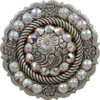 Crystal AB Antique Silver Center Rope Rhinestone Concho