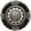 Crystal & Jet Antique Silver Center Rope Rhinestone Concho