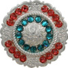 Blue Zircon & Padparadscha Polished Silver Center Rope Rhinestone Concho