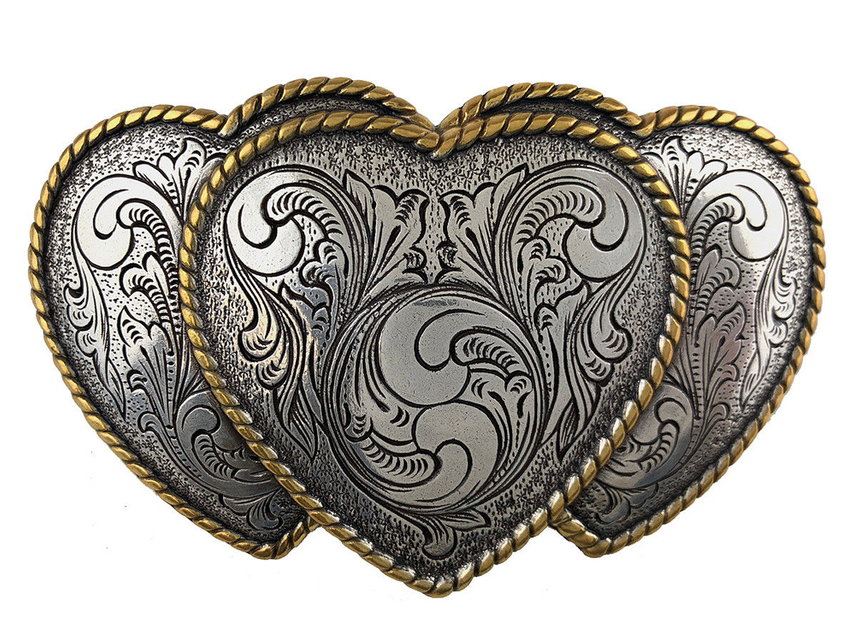 Western Sterling Silver & Gold Triple Hearts Ladies Cowgirl Belt