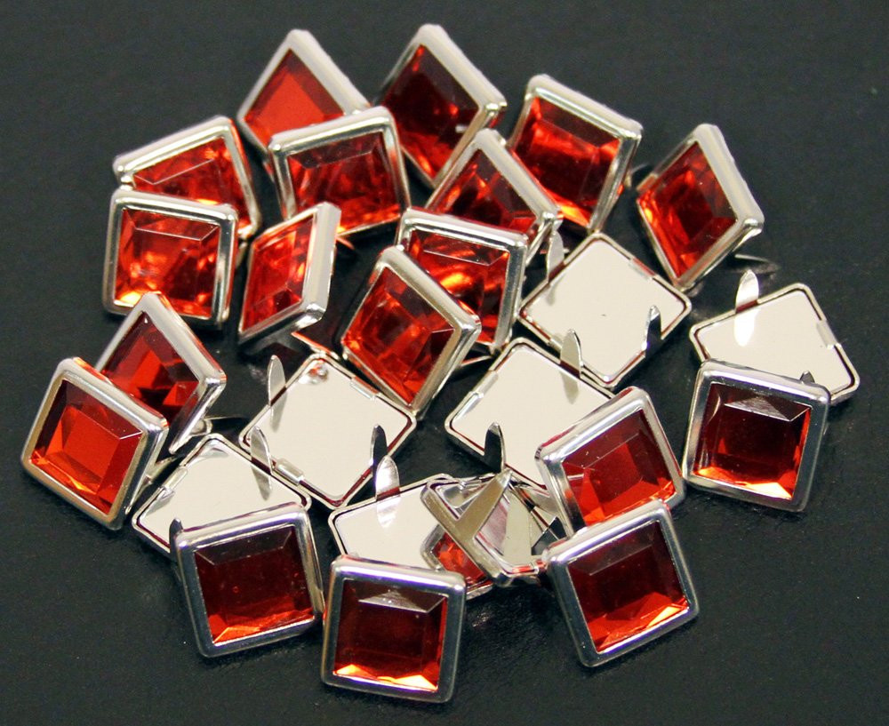 NH188 Red 3/8" Synthetic Crystal Gem Square Spots 10/pk Conchos