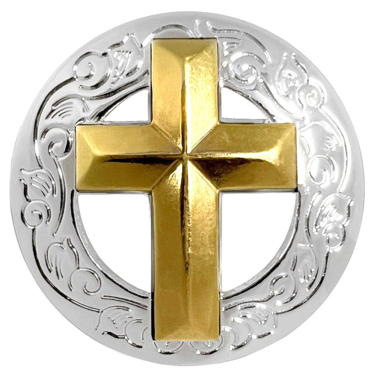 Shiny Silver and Gold Cross Conchos - Tack Wholesale