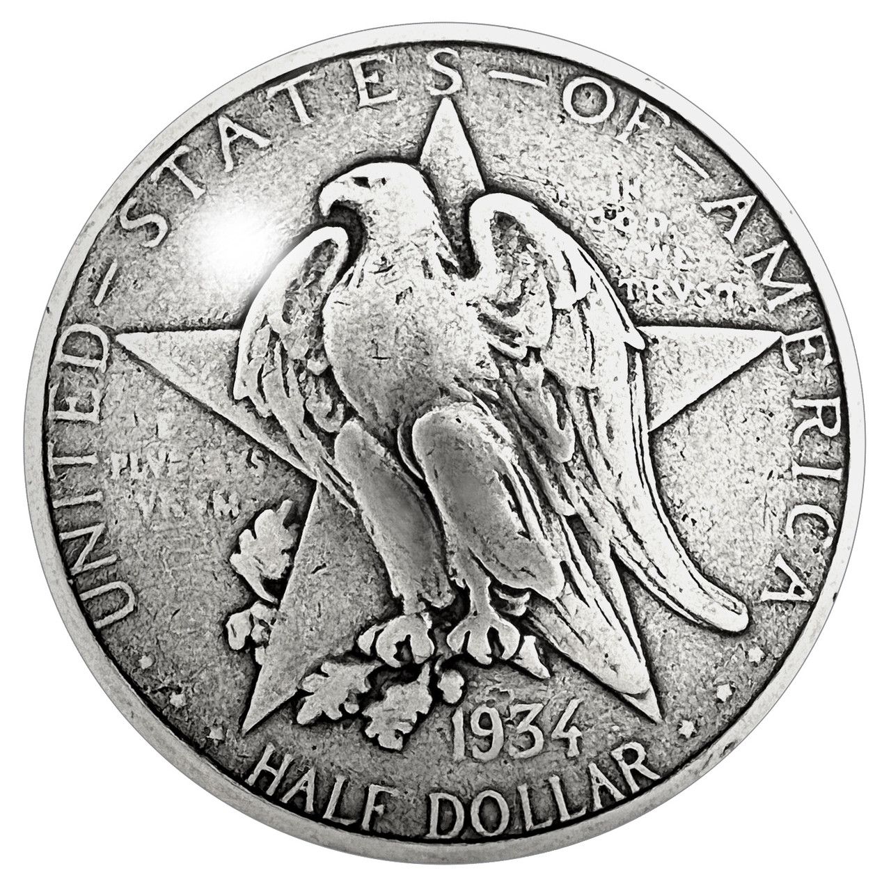 BS9301-A LASRP 1-1/4'' Antique Silver Texas Centennial Half Dollar Eagle  Star Reproduction Coin Concho