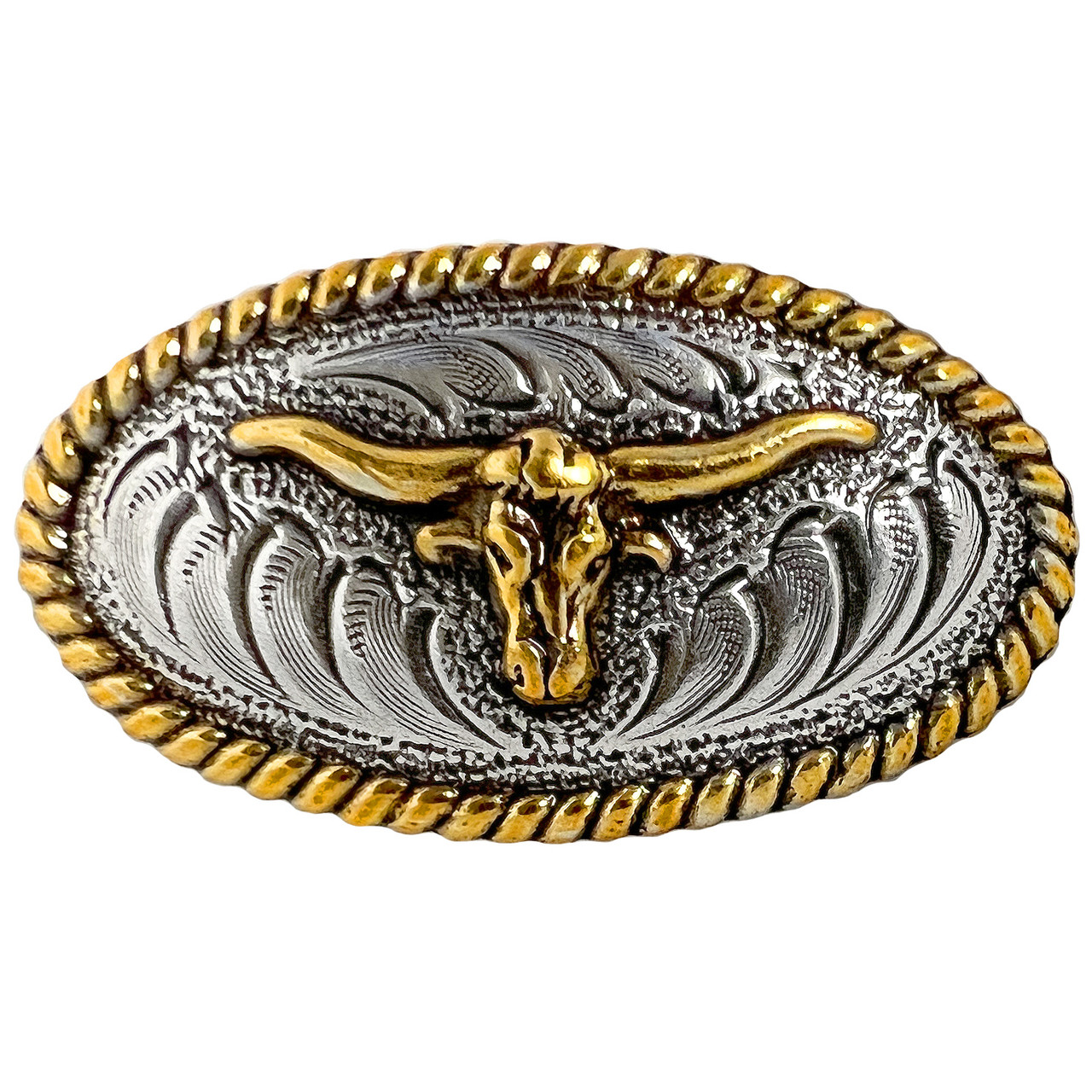 F9577 ASAG Antique Gold Longhorn Steer Rope Edge Engraved