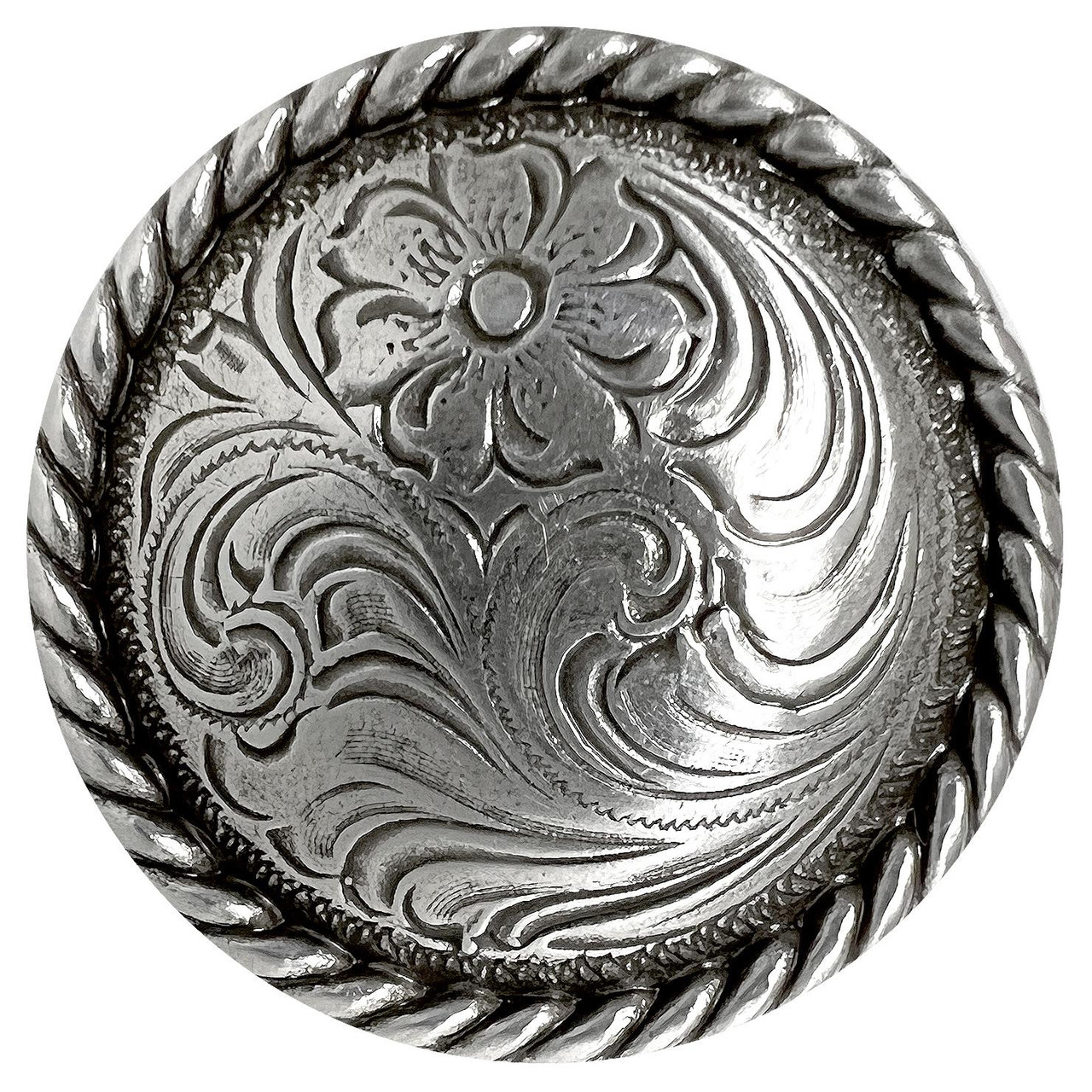 F9819-4 SRTP 1-1/4Antique Western Floral Rope Edge Engraved Concho  Screwback - Conchos